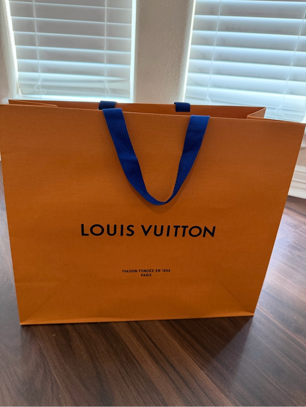 Louis Vuitton Orange Gift Bag with Blue Ribbon Handles